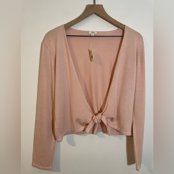 NWT J Jill Cardigan Sweater Blush Pink 80% Silk 20% Cotton Blend Tie Front Med - Picture 1 of 11